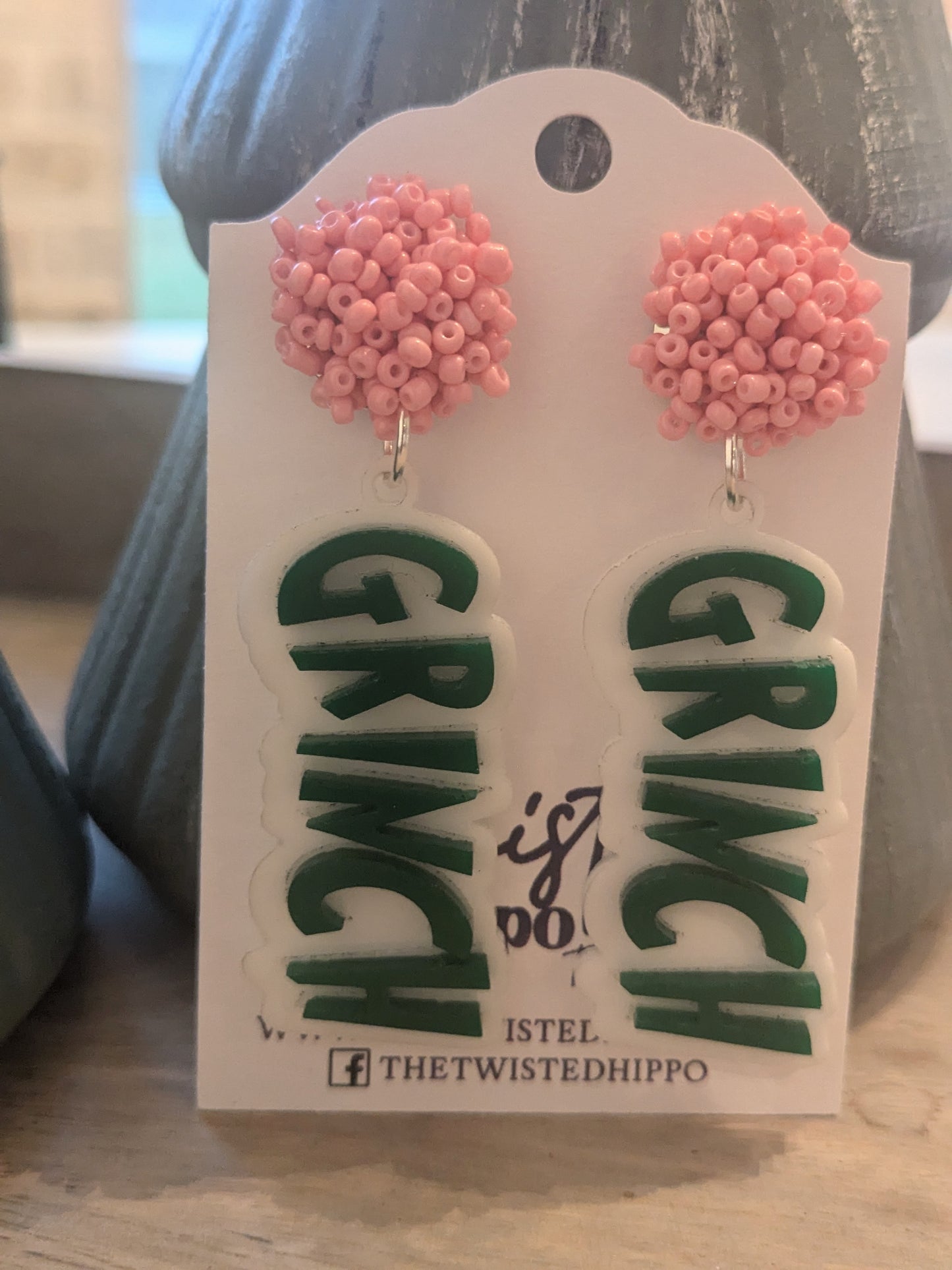 G.R.I.N.C.H | Mean One | Dangle Acrylic Handmade Earrings | Beaded Topper