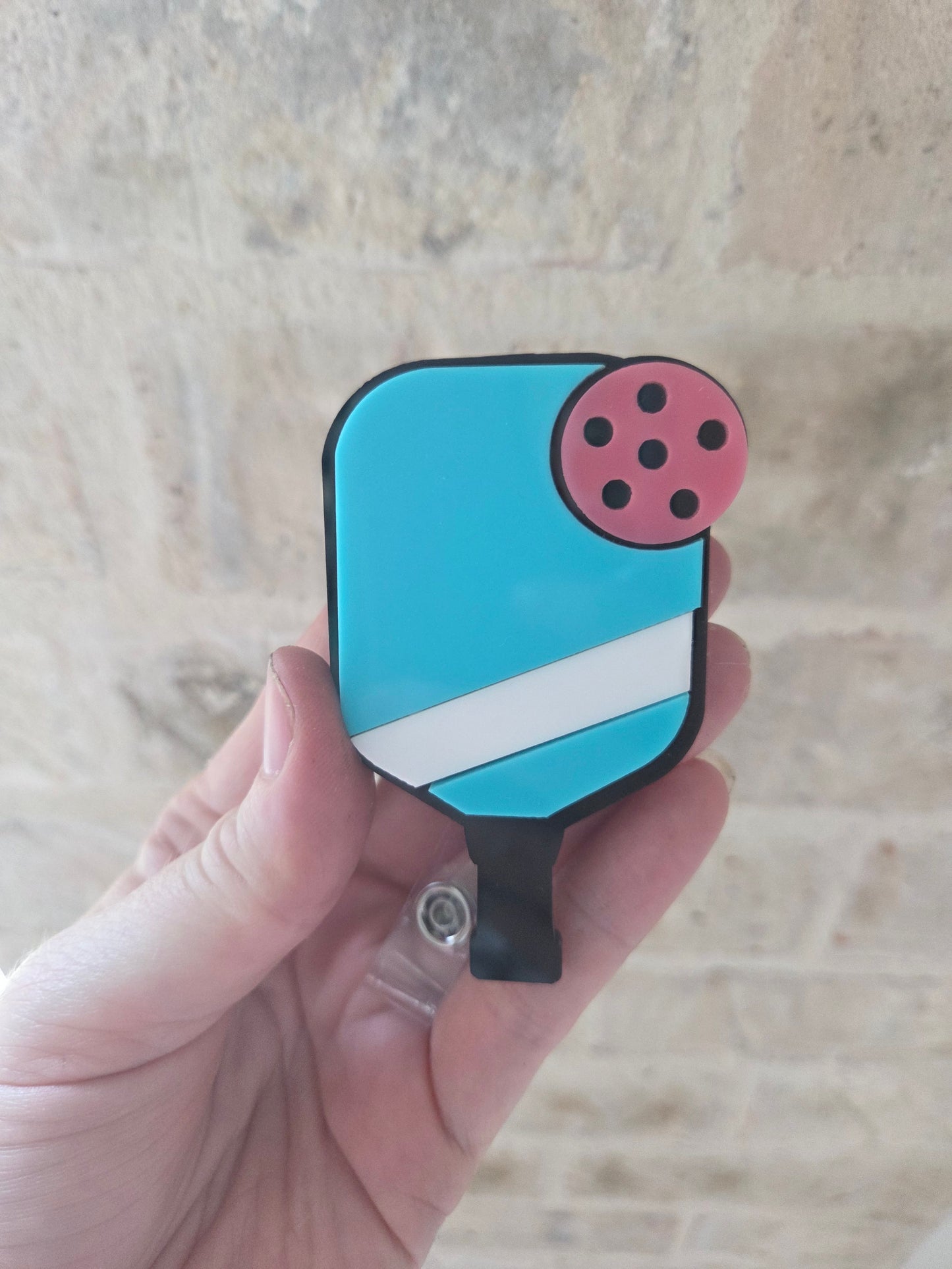 Handmade pickleball badge holder