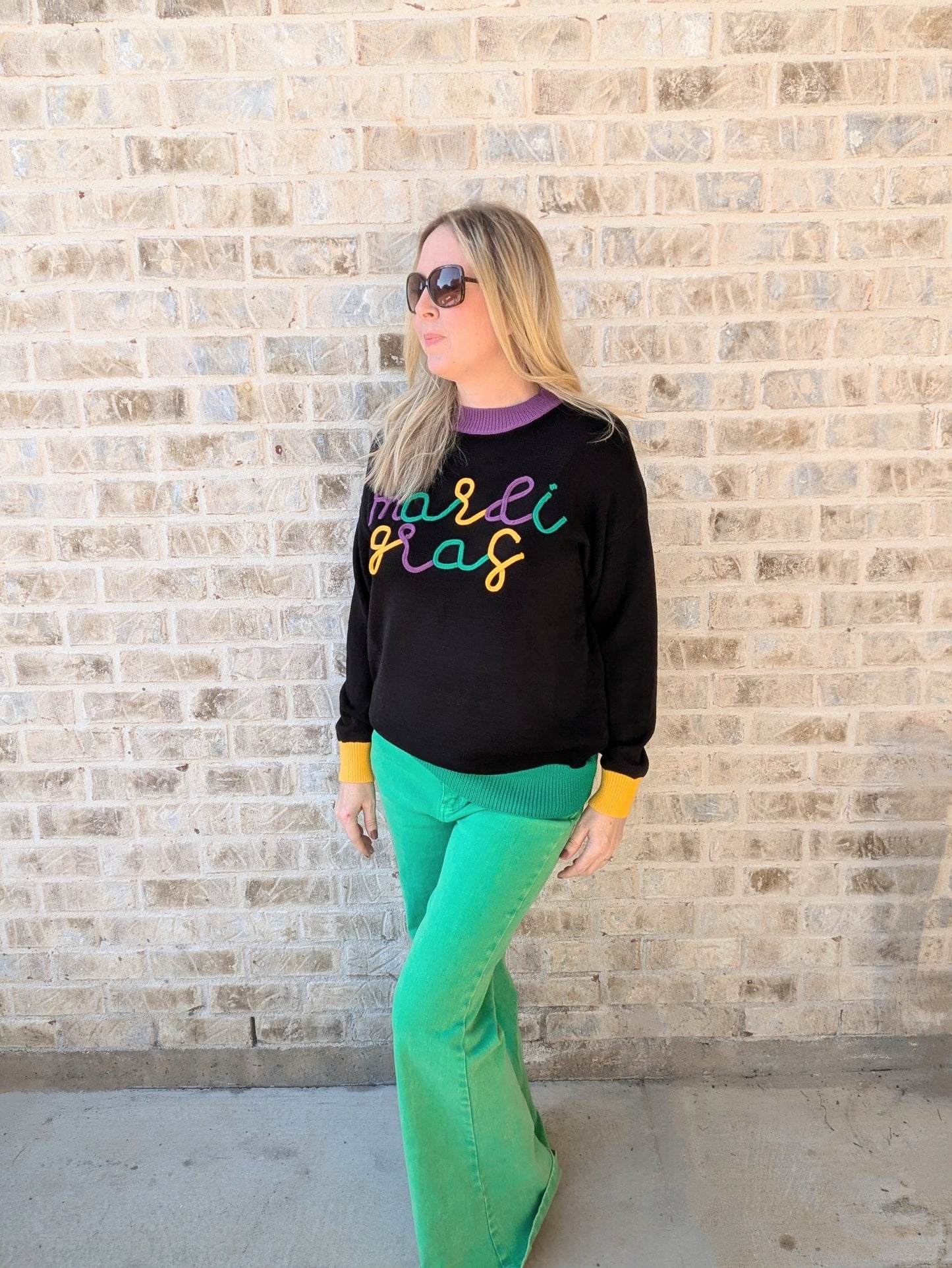 Embordered Mardi Gras SOFT Sweater | Black