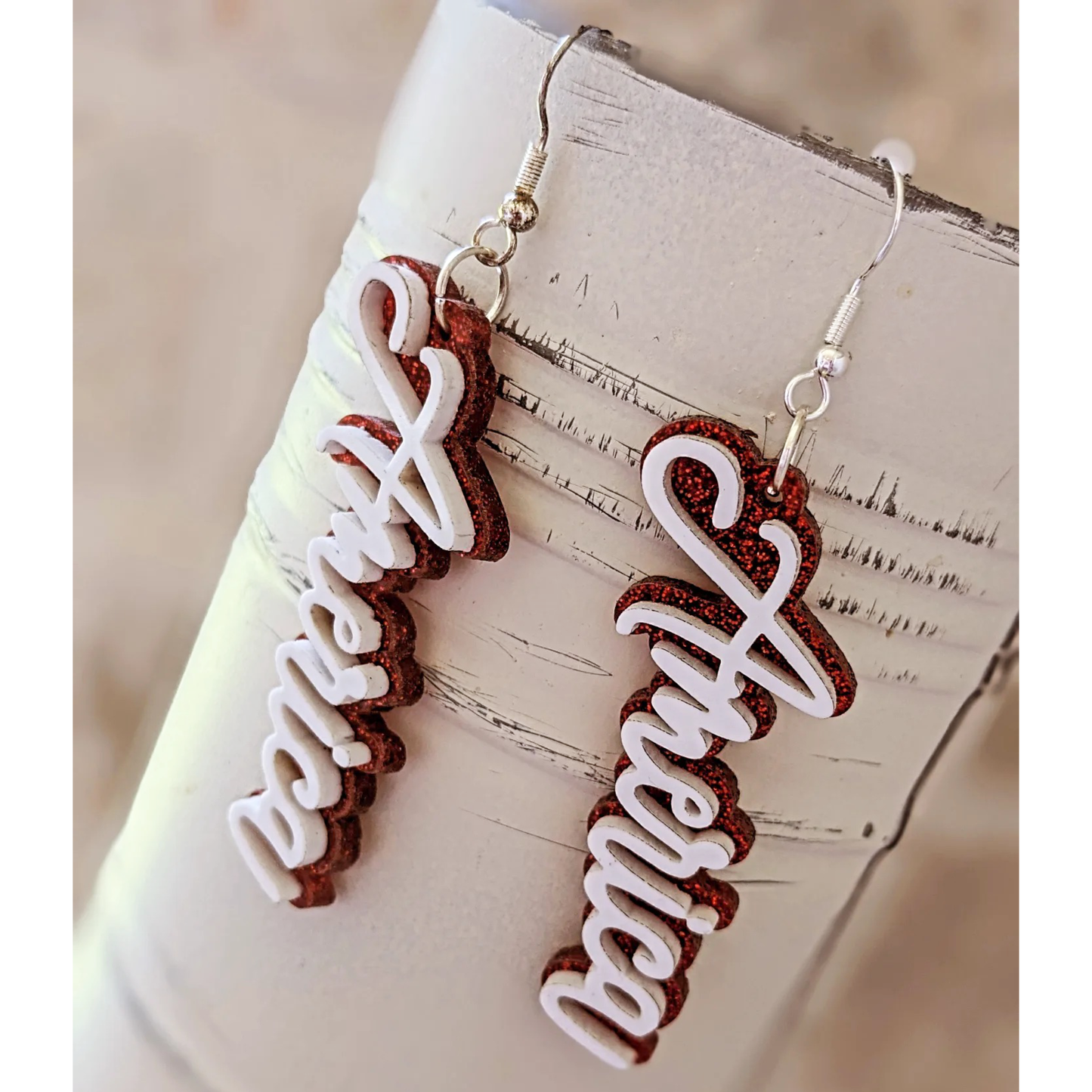 America 4th of July Acrylic Dangle Earrings – Red Glitter