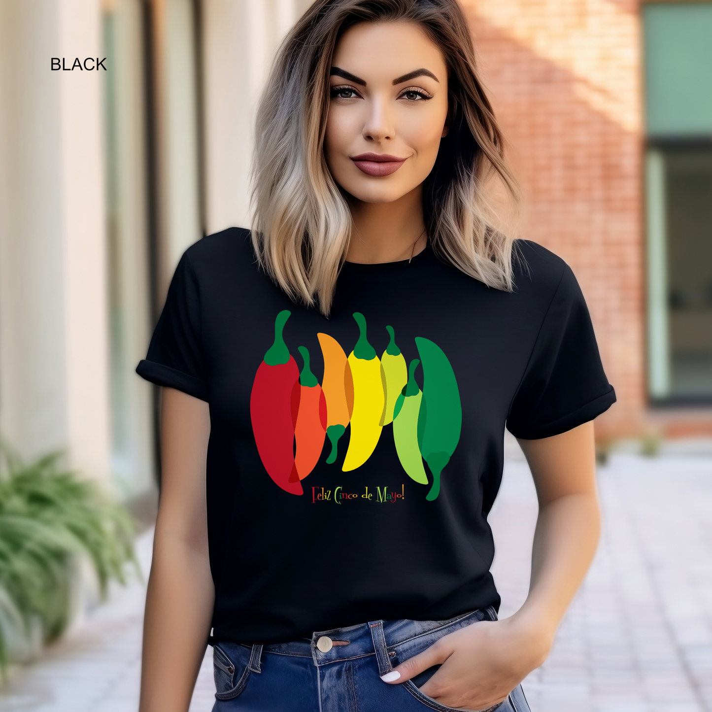 Fun fiesta shirt with dancing peppers