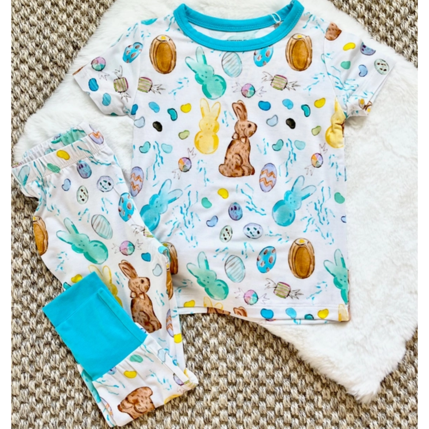 Bamboo Easter Candy White/Blue Pajama Pants Set | Easter | Two Piece Pajama Set