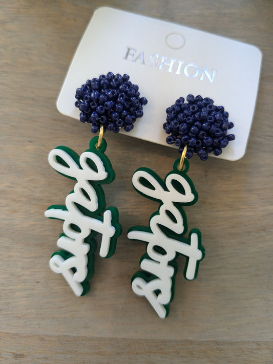 Handmade Gators acrylic earrings with seed bead topper