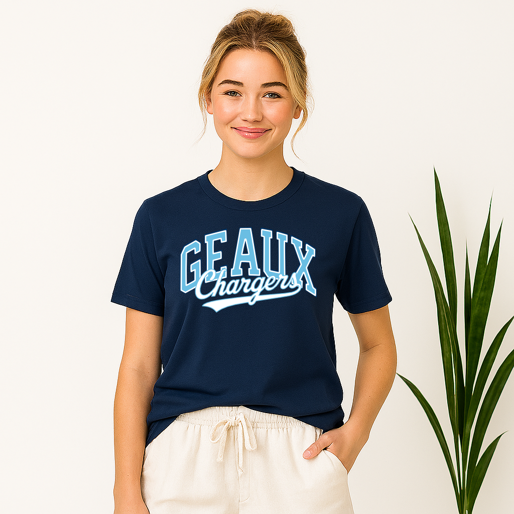 Geaux Covington Chargers Football Navy Shirt