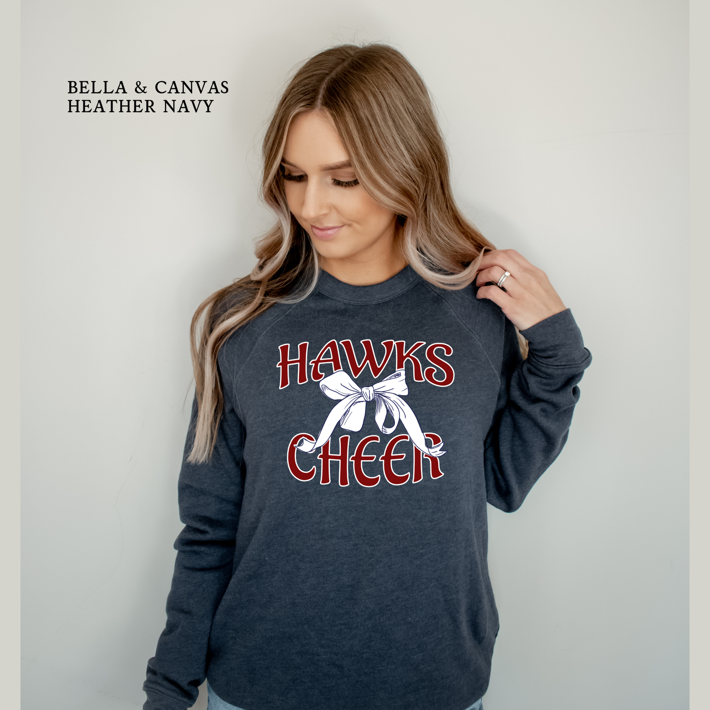Hawks Cheer Raglan Sweatshirt with Coquette Bow Design