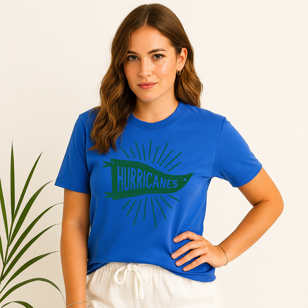 School spirit shirt with hurricane banner