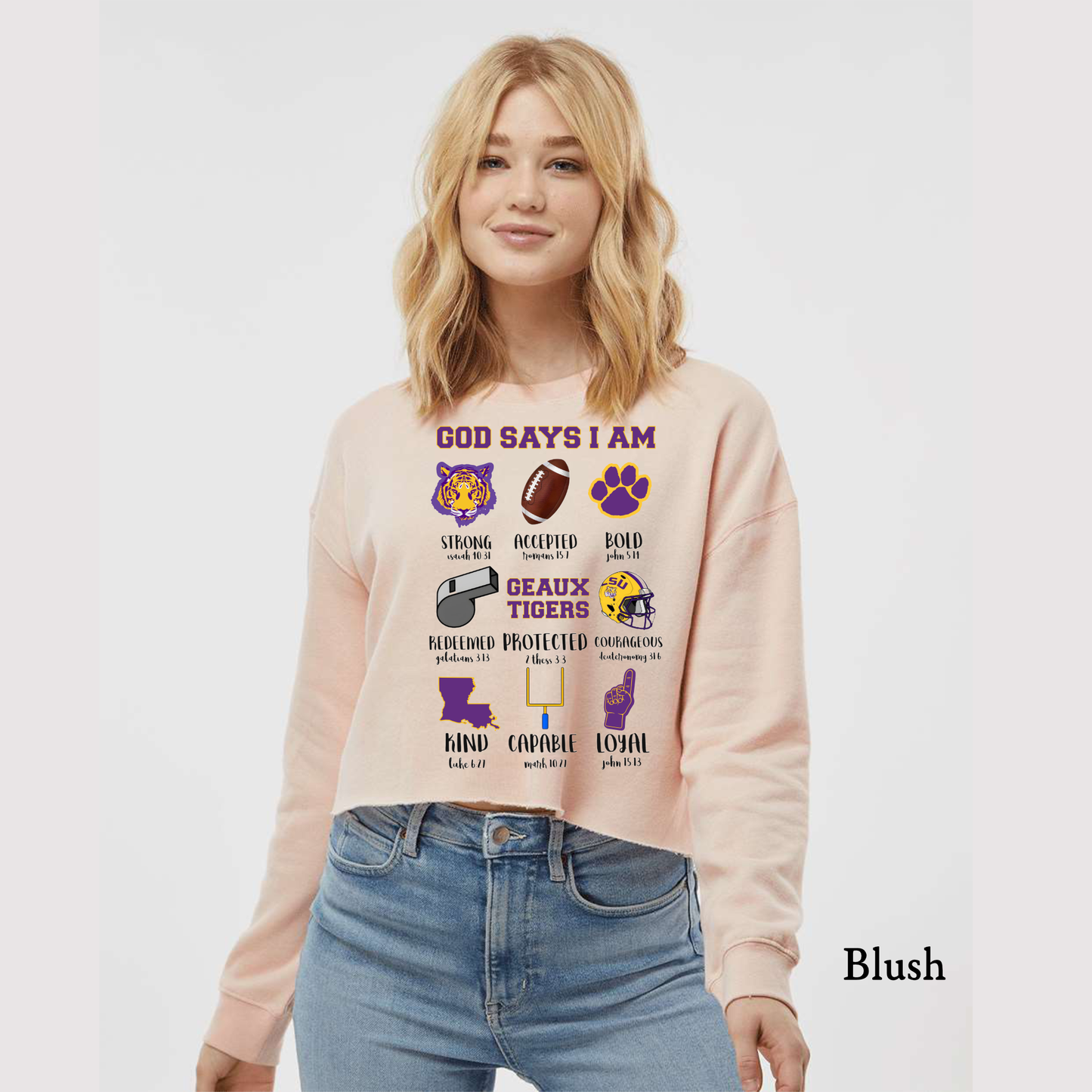 God Says I Am - LSU - Tiger - Purple & Gold - Adult Crew Pull Over (PRESALE)