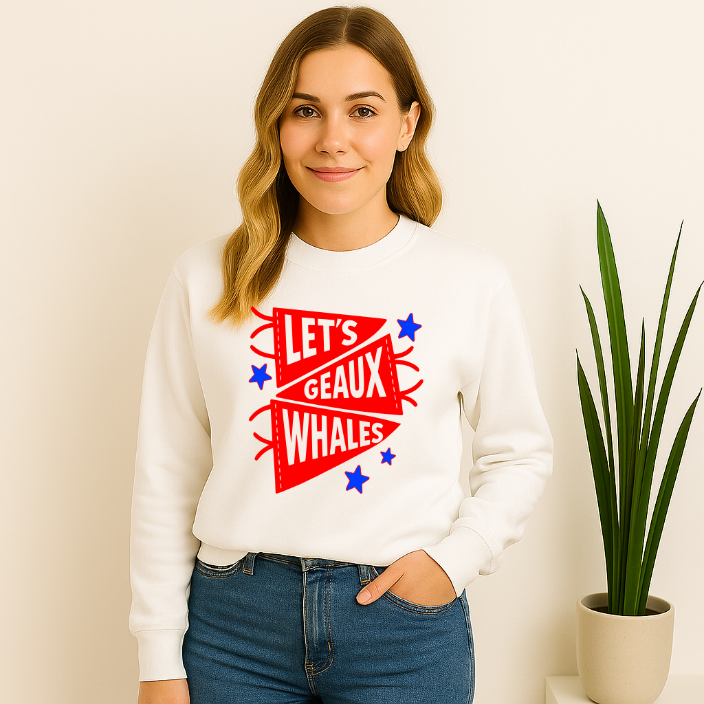 Mandeville Elementary Let's Geaux Whales Pennant Flag Sweatshirt