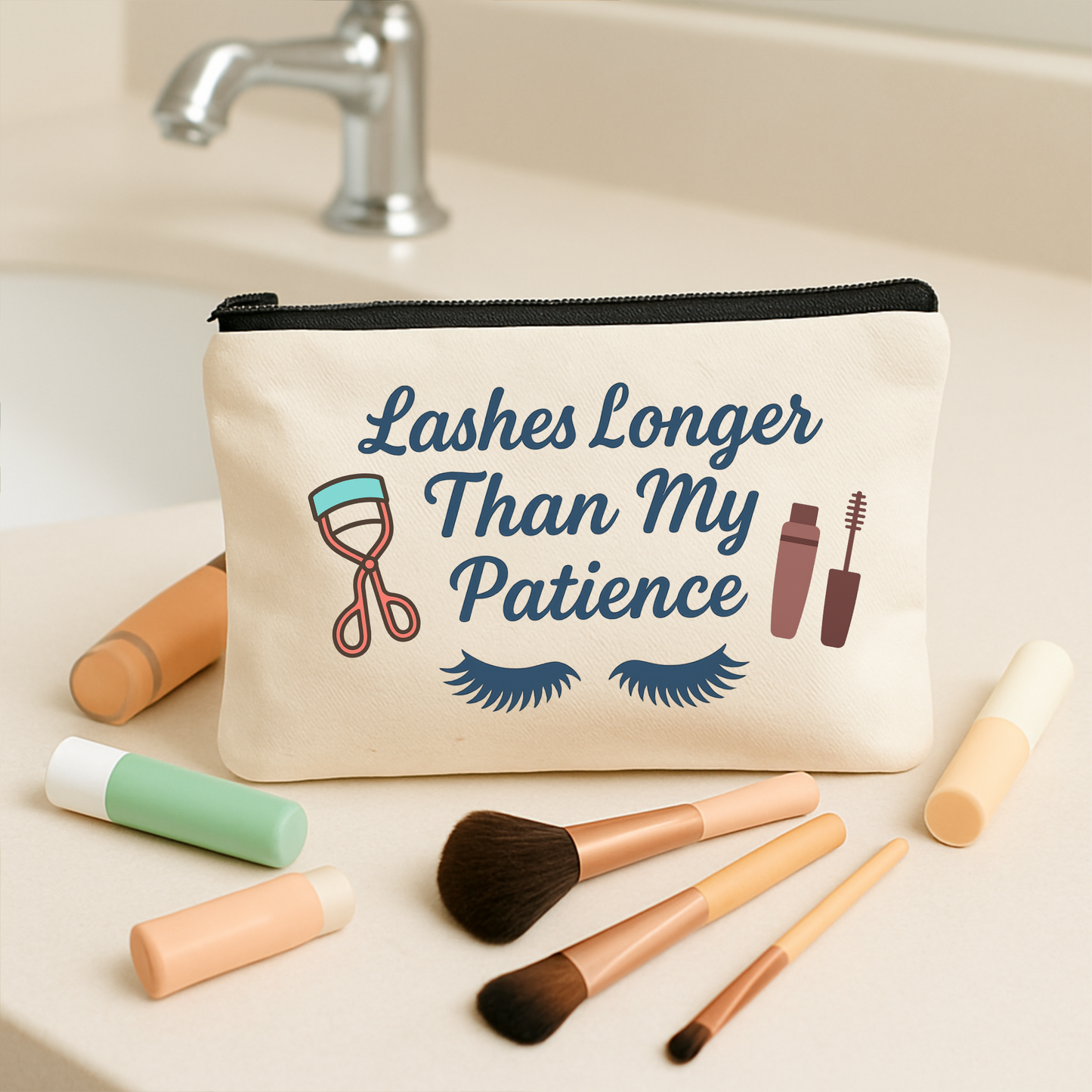 Lashes Longer Than My Patience – Funny Zipper Pouch - Toiletry Bag