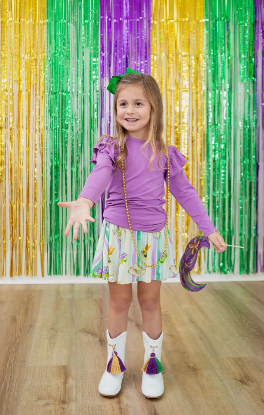 Bamboo Purple Long Sleeve Ruffle Tee| Mardi Gras