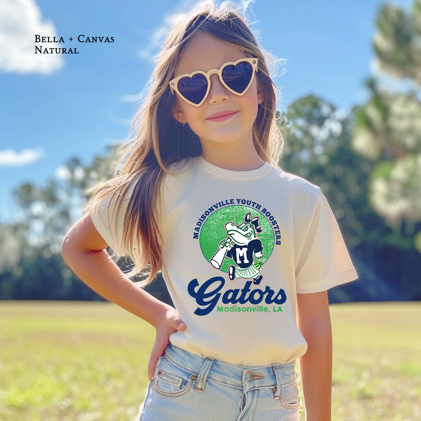 Madisonville Youth Boosters Gators shirt with a vintage circle mascot design