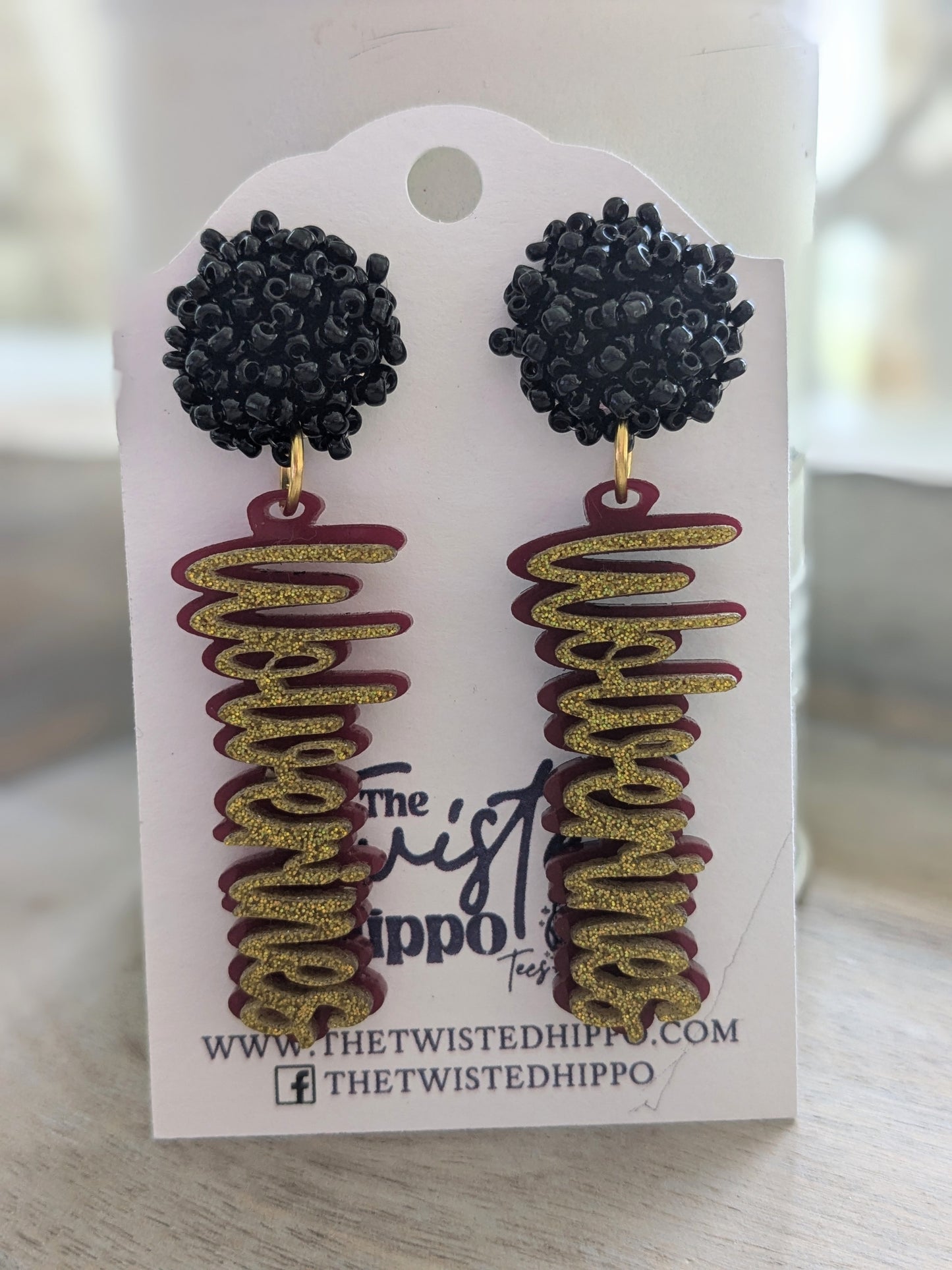 Wolverine Mascot Earrings with Gold Seed Bead Topper (Will be replacing the topper)