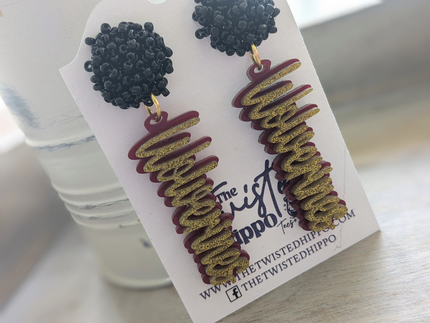 Wolverine Mascot Earrings with Gold Seed Bead Topper (Will be replacing the topper)