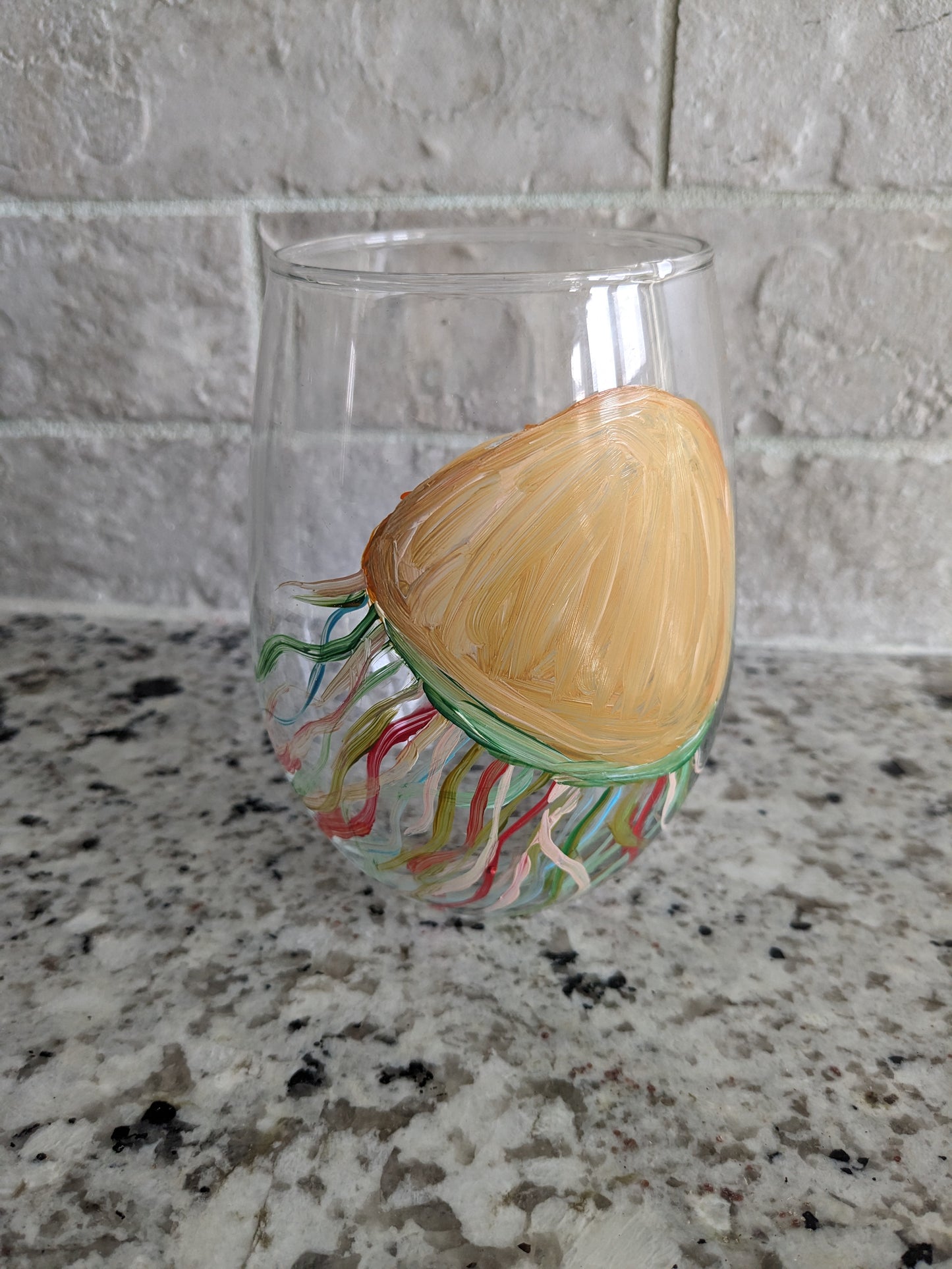 Jelly Fish Hand Painted Stemless Wine Glasses - 16 oz