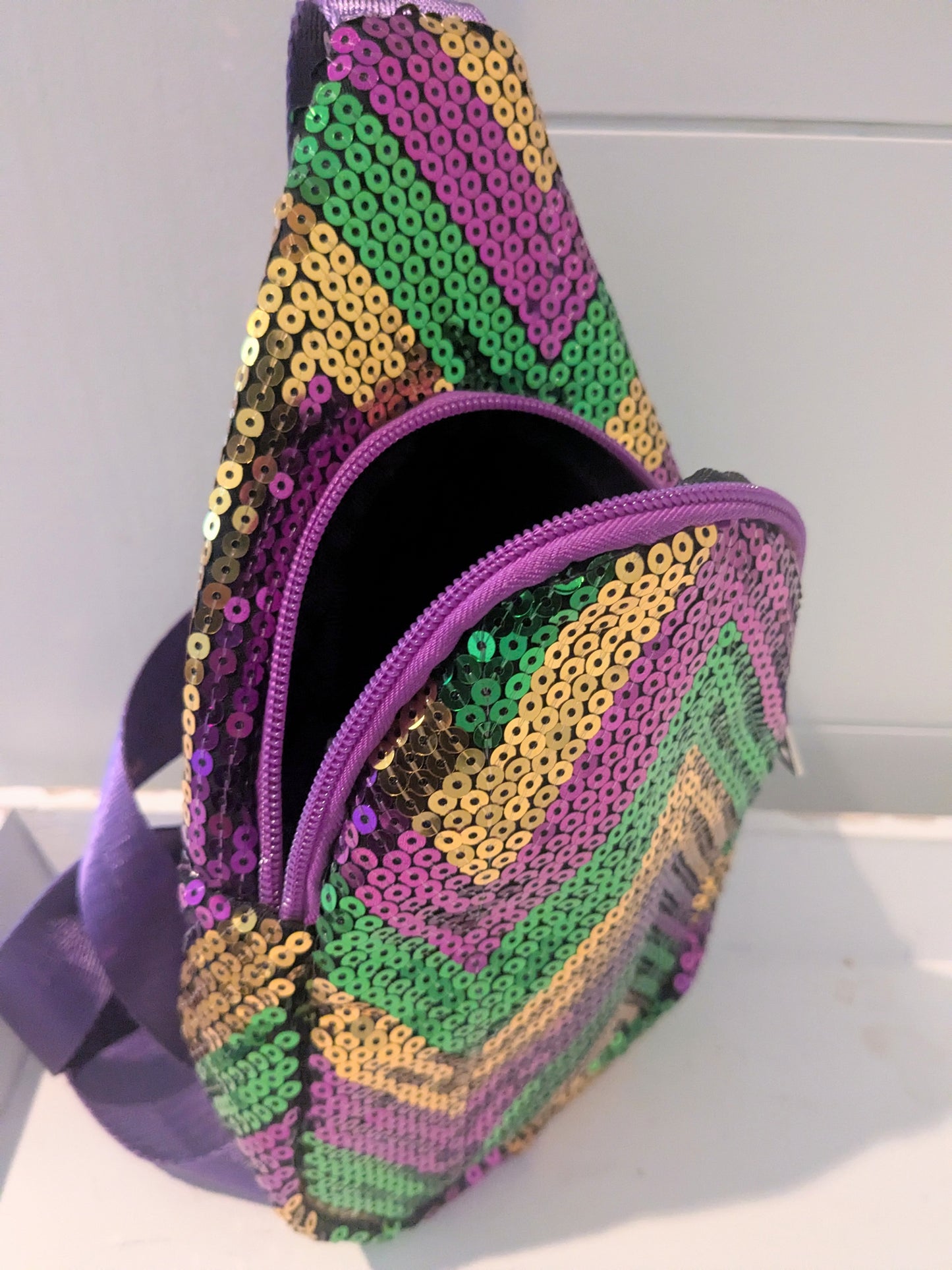 Mardi Gras Sling Purse | Sling Bag | Sequin Sling Purse | Body Cross Over | Sequin Mardi Gras | Chevron