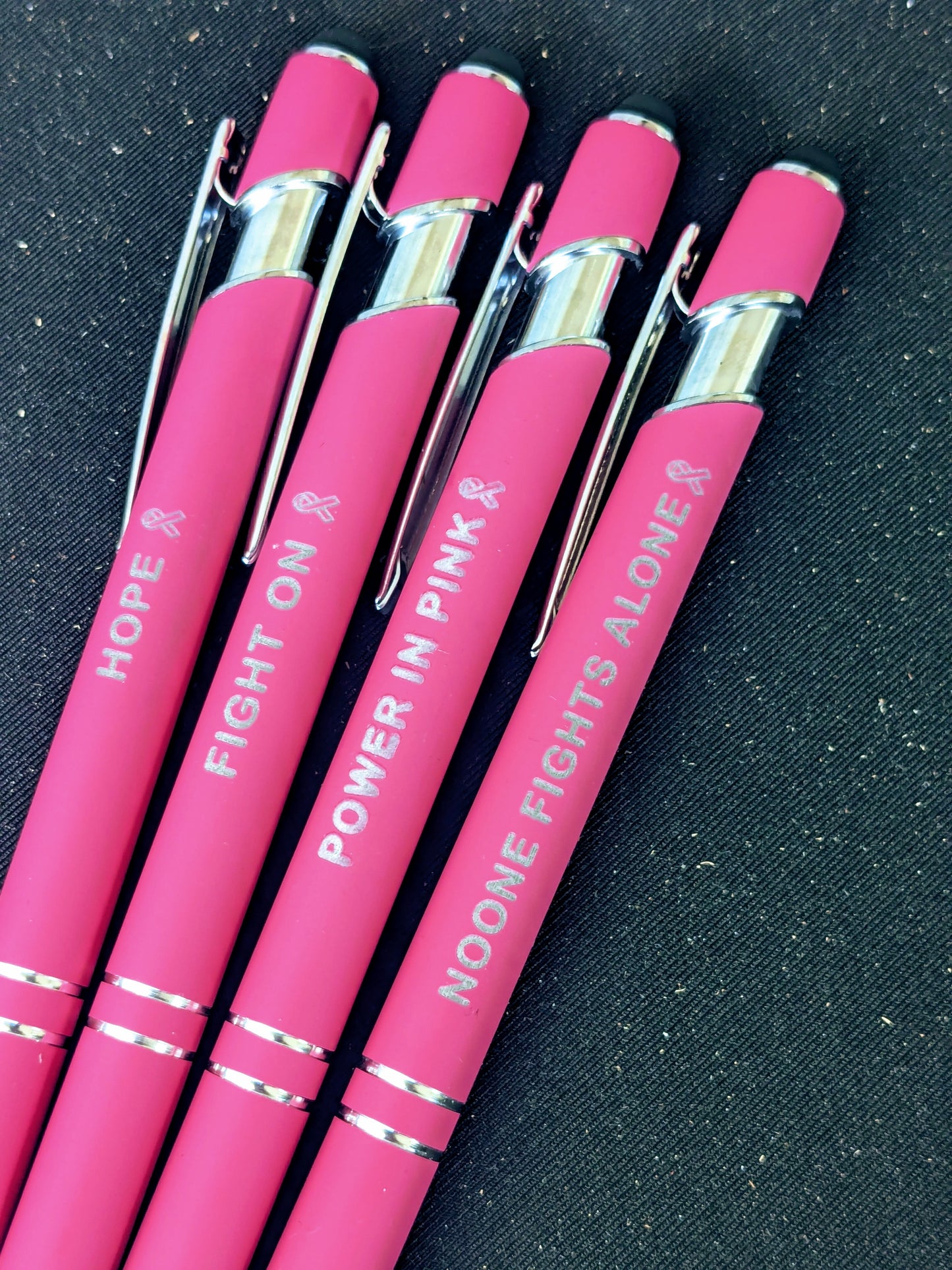 Engraved Breast Cancer Awareness Pen Set of 4 – Encouraging Words & Ribbon