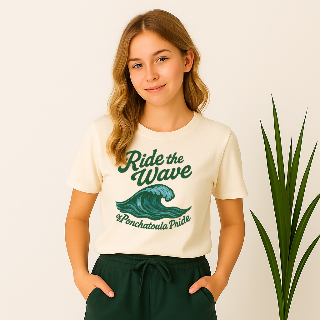 Ride the Wave Ponchatoula Pride shirt on model