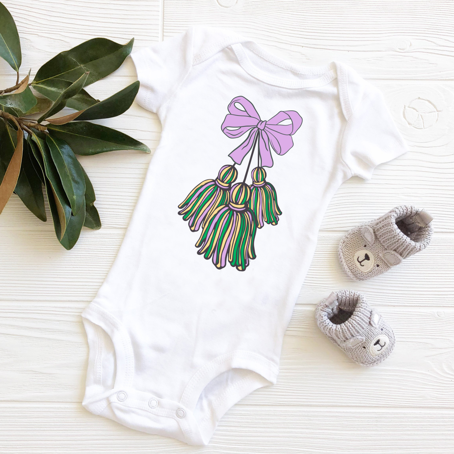 Marching Boot Tassels | Coquette Bow | Mardi Gras | Infant Bodysuit