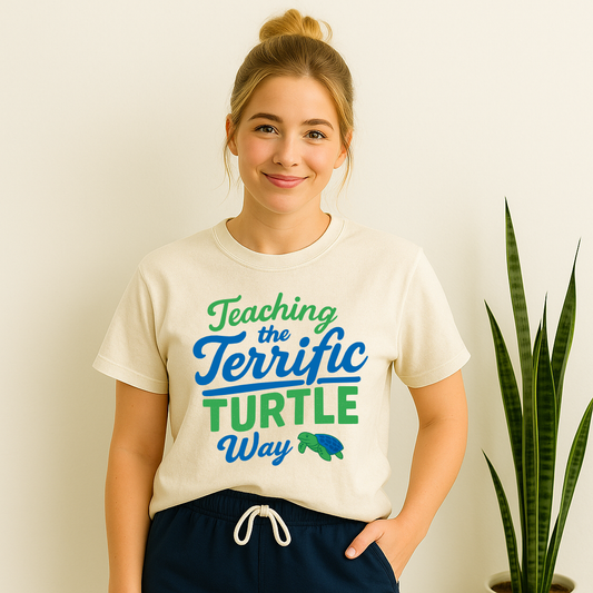 Teaching shirt for Lancaster Elementary with the words Teaching the Terrific Turtle way