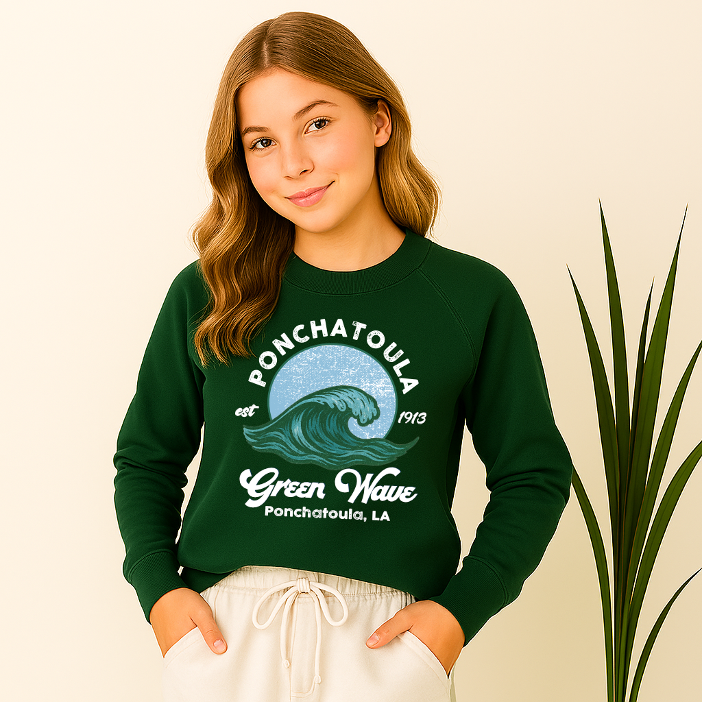 Raglan Hunter Green Ponchatoula Green Wave Vintage Est 1913 Sweatshirt