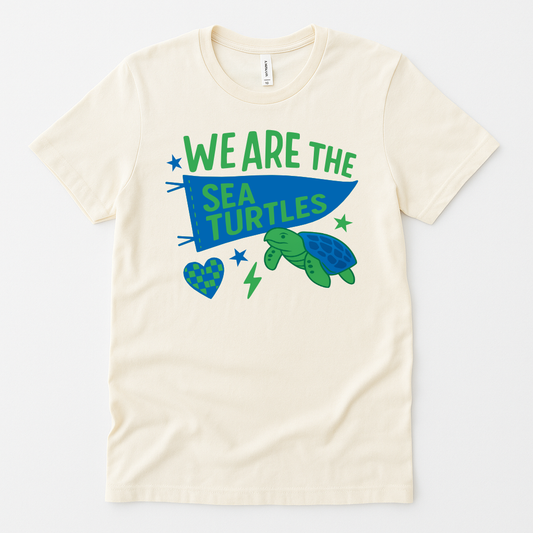 We Are the Sea Turtles pennant mascot T-shirt in school colors
