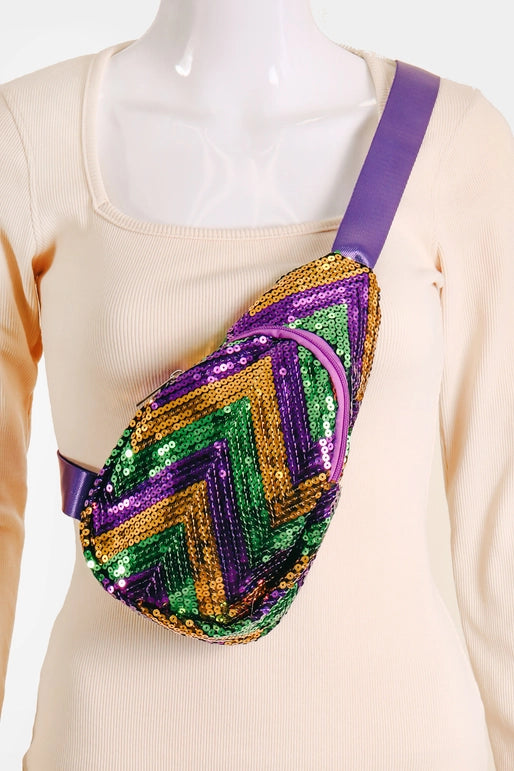 Mardi Gras Sling Purse | Sling Bag | Sequin Sling Purse | Body Cross Over | Sequin Mardi Gras | Chevron