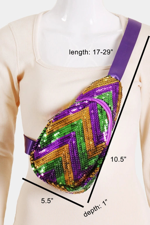 Mardi Gras Sling Purse | Sling Bag | Sequin Sling Purse | Body Cross Over | Sequin Mardi Gras | Chevron