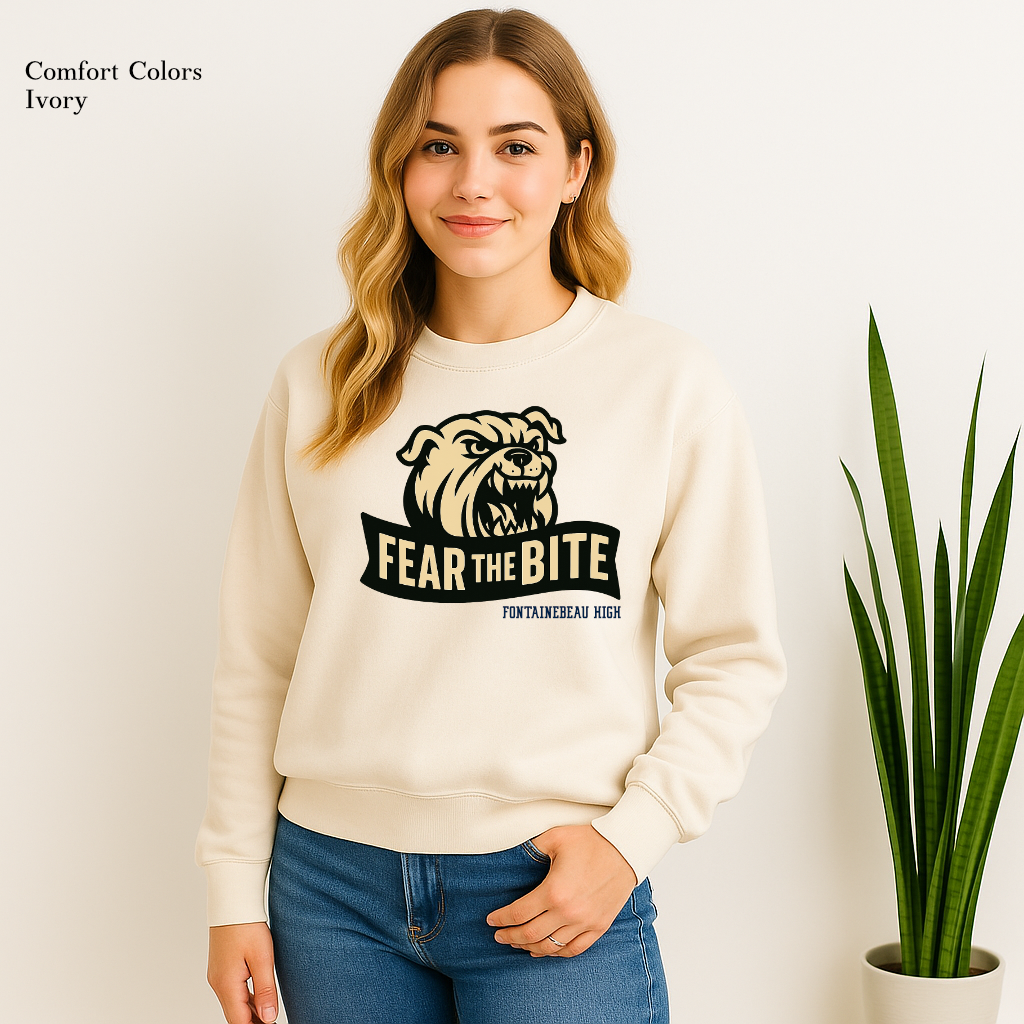 School spirit pullover featuring fierce Bulldog illustration and bold slogan