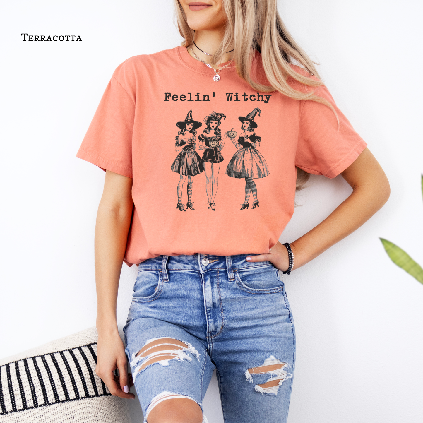 Feelin’ Witchy Halloween T-shirt in Comfort Colors Terracotta