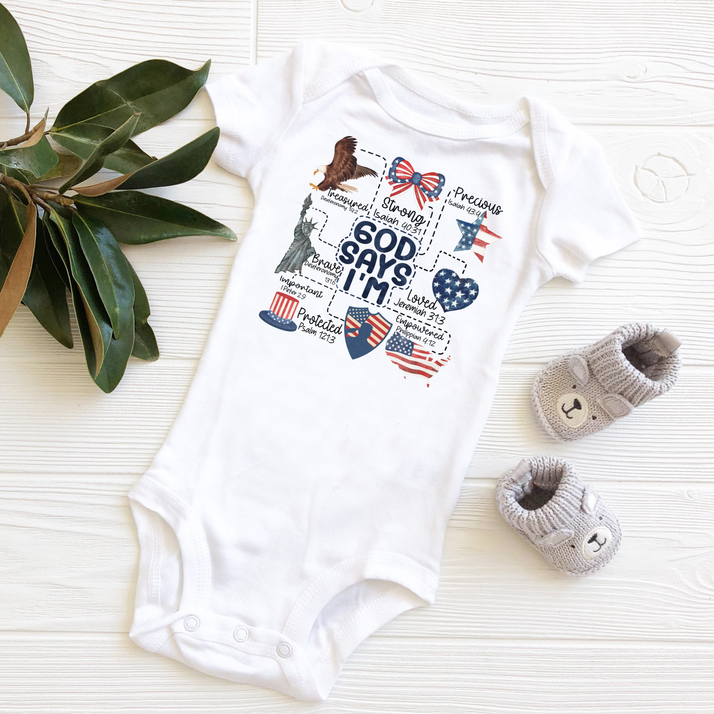 God Says I Am | Patriotic | July 4th | Infant Bodysuit