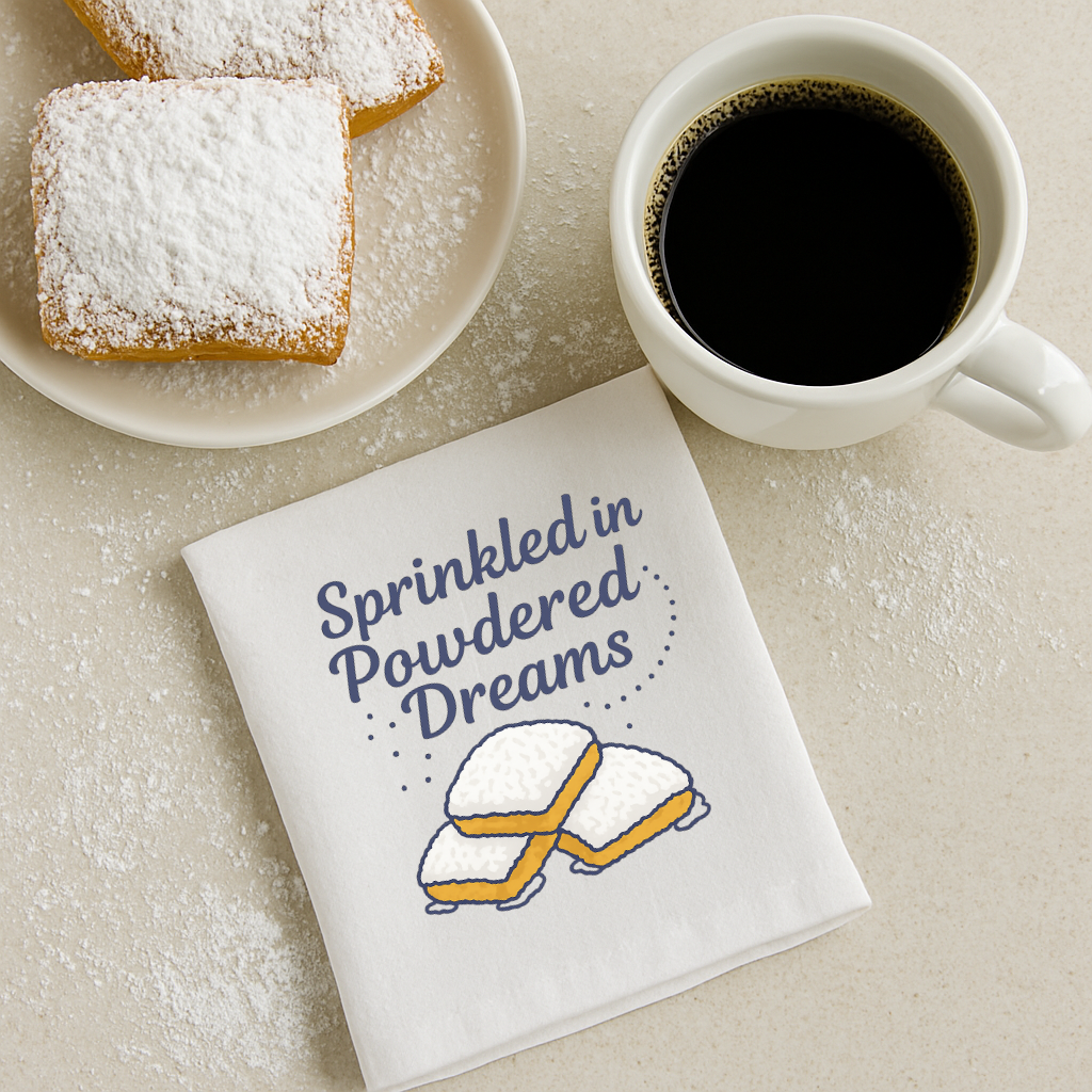 Sprinkled in Powered Sugar Dreams Louisiana Beignet Dishtowel