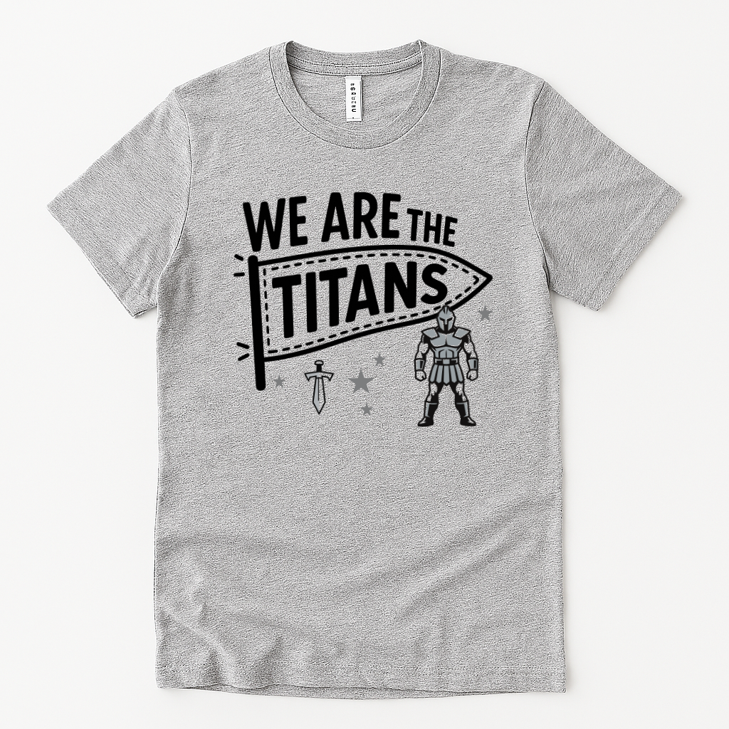 School spirit tee featuring Titans mascot design and sword details