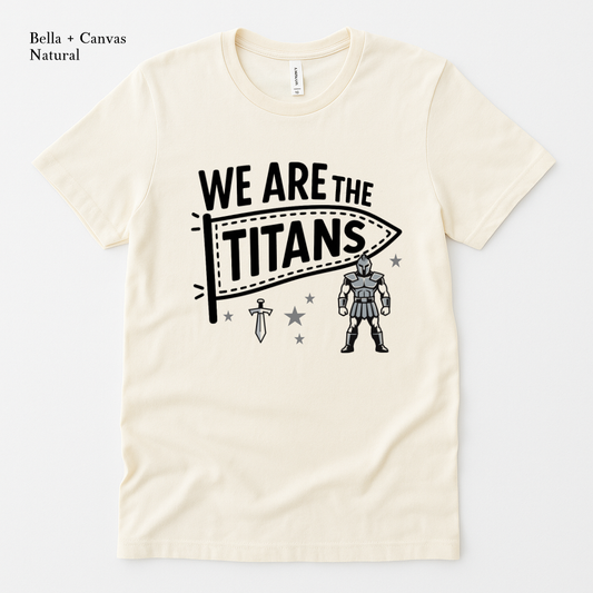 Unisex t-shirt with We Are The Titans mascot and pennant graphic