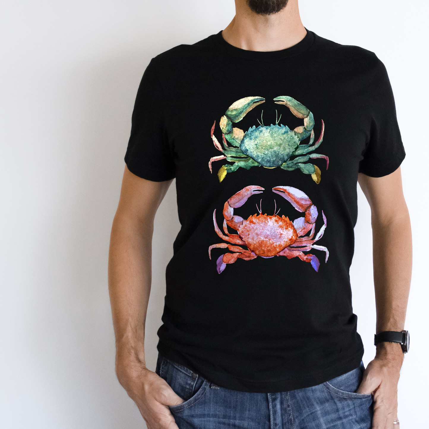 Vertical Watercolor Crab Tee - Toddler - Youth - Adult