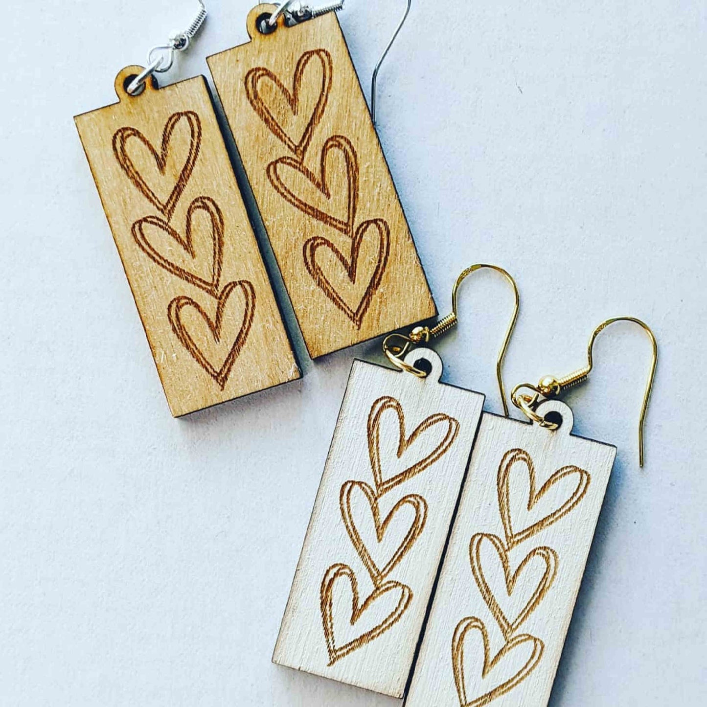 Wooden Sketch Heart Earrings