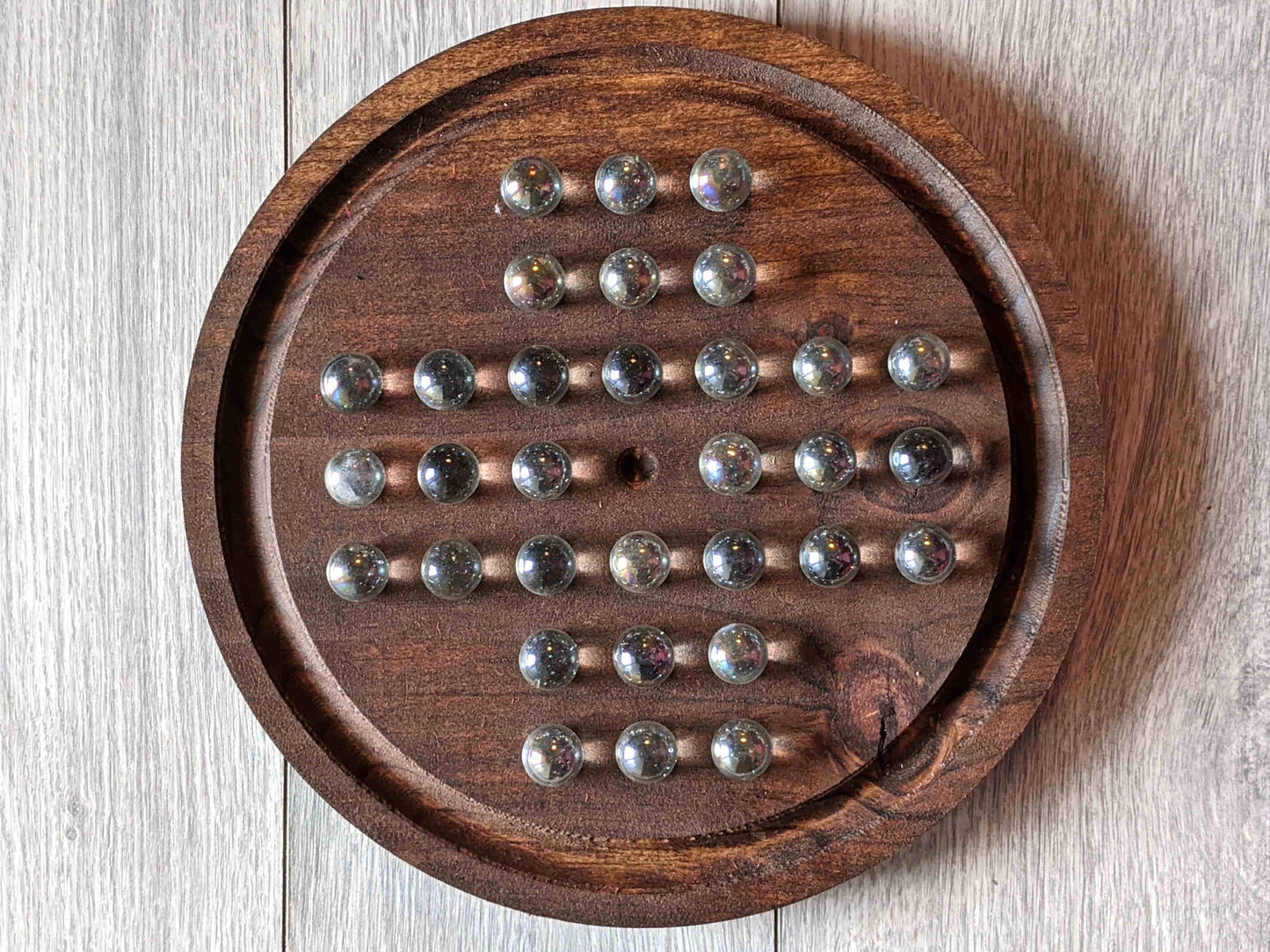 Classic Wooden Marble Solitaire Game