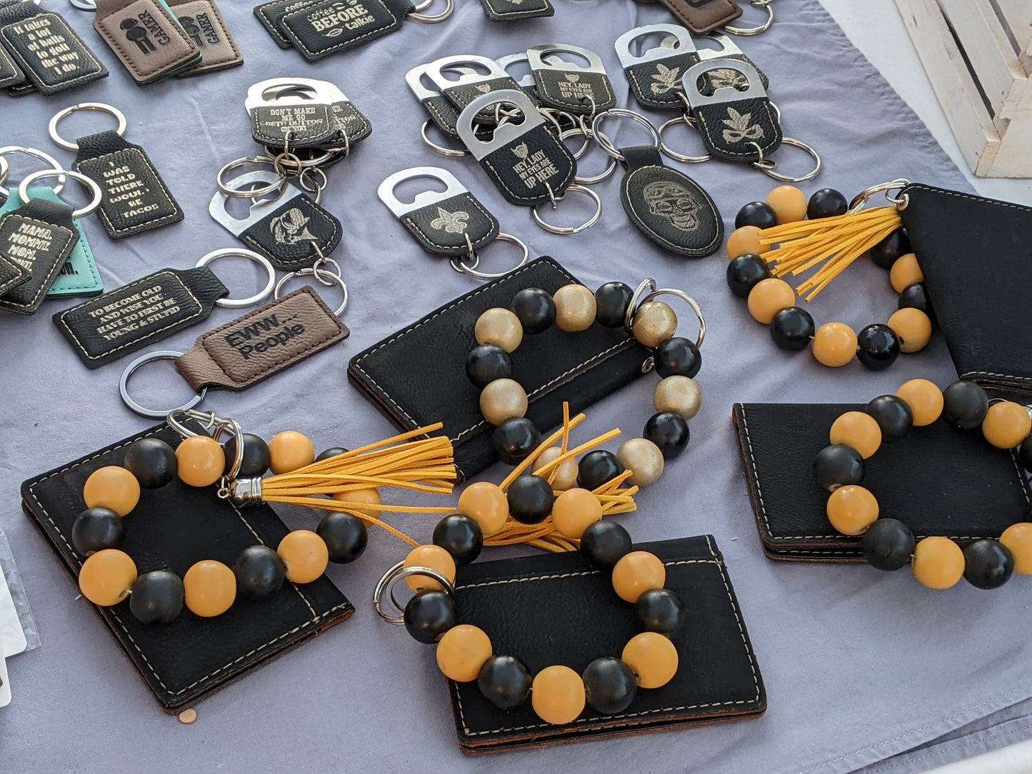 Hand painted Beaded Leatherette Wallet Wristlet