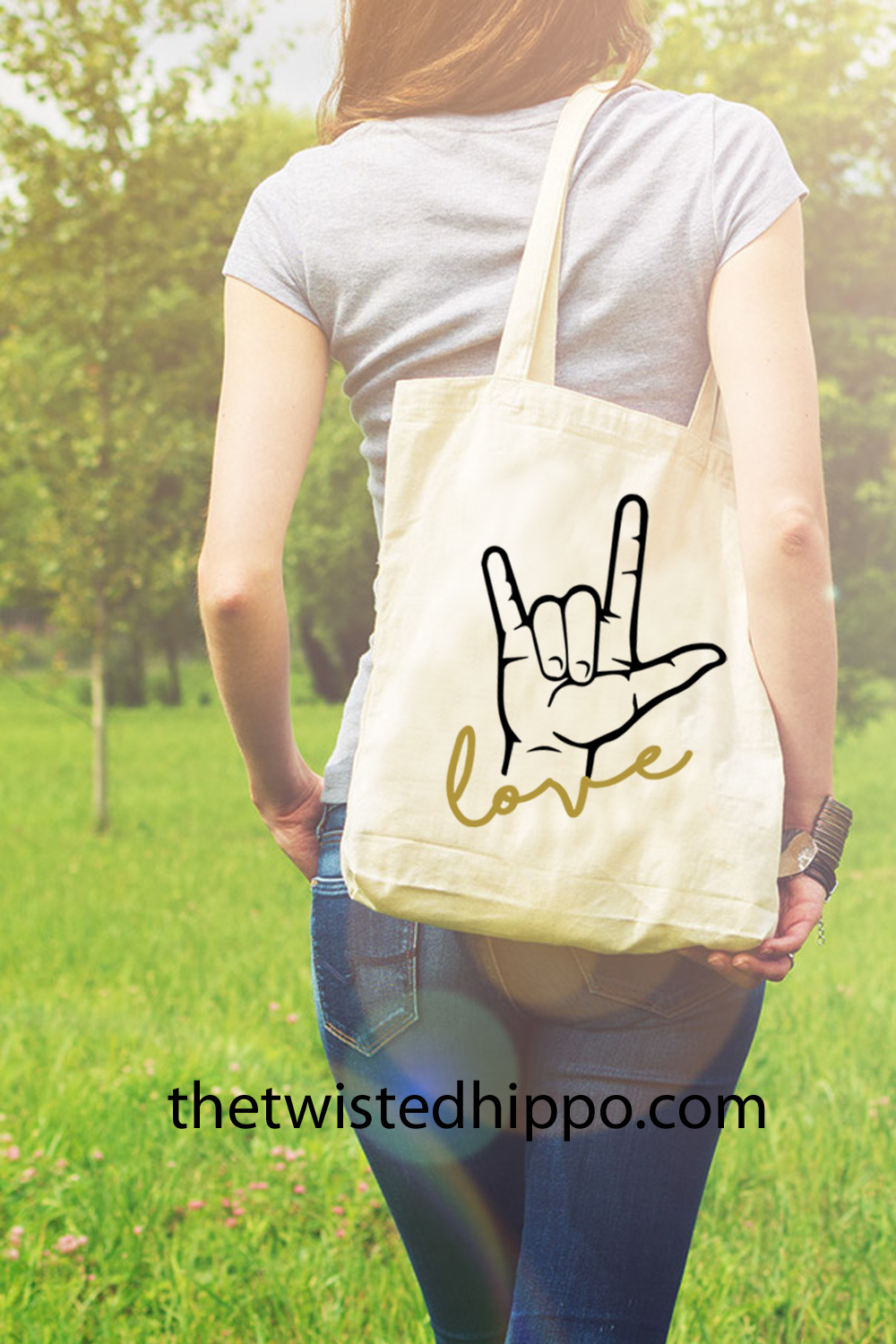 ASL Love - Sign Language -  Canvas Tote Bag