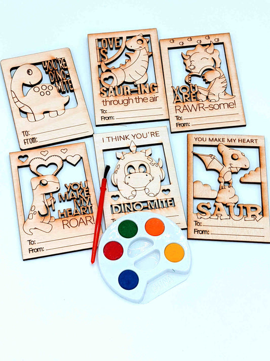 Paintable Dinosaur Wooden Cards | Valentine's Day