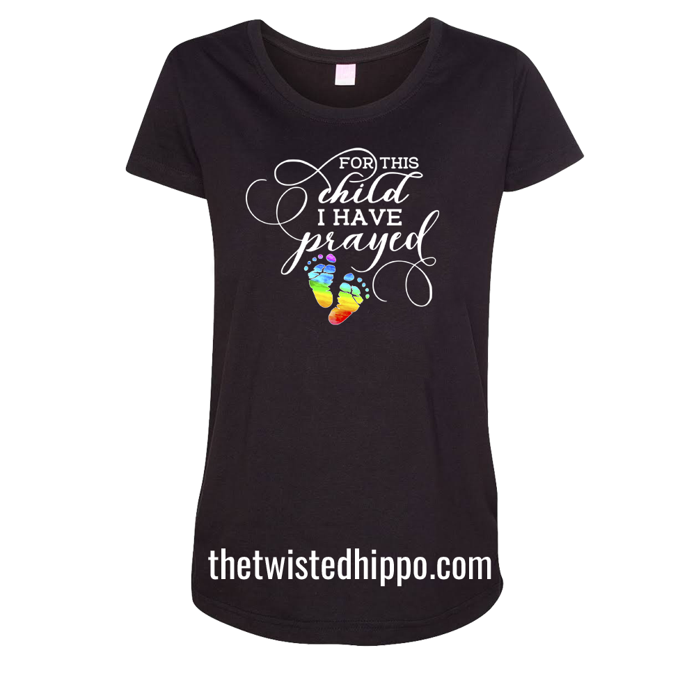For This Child, I have Prayed Rainbow Baby Feet Black Tee