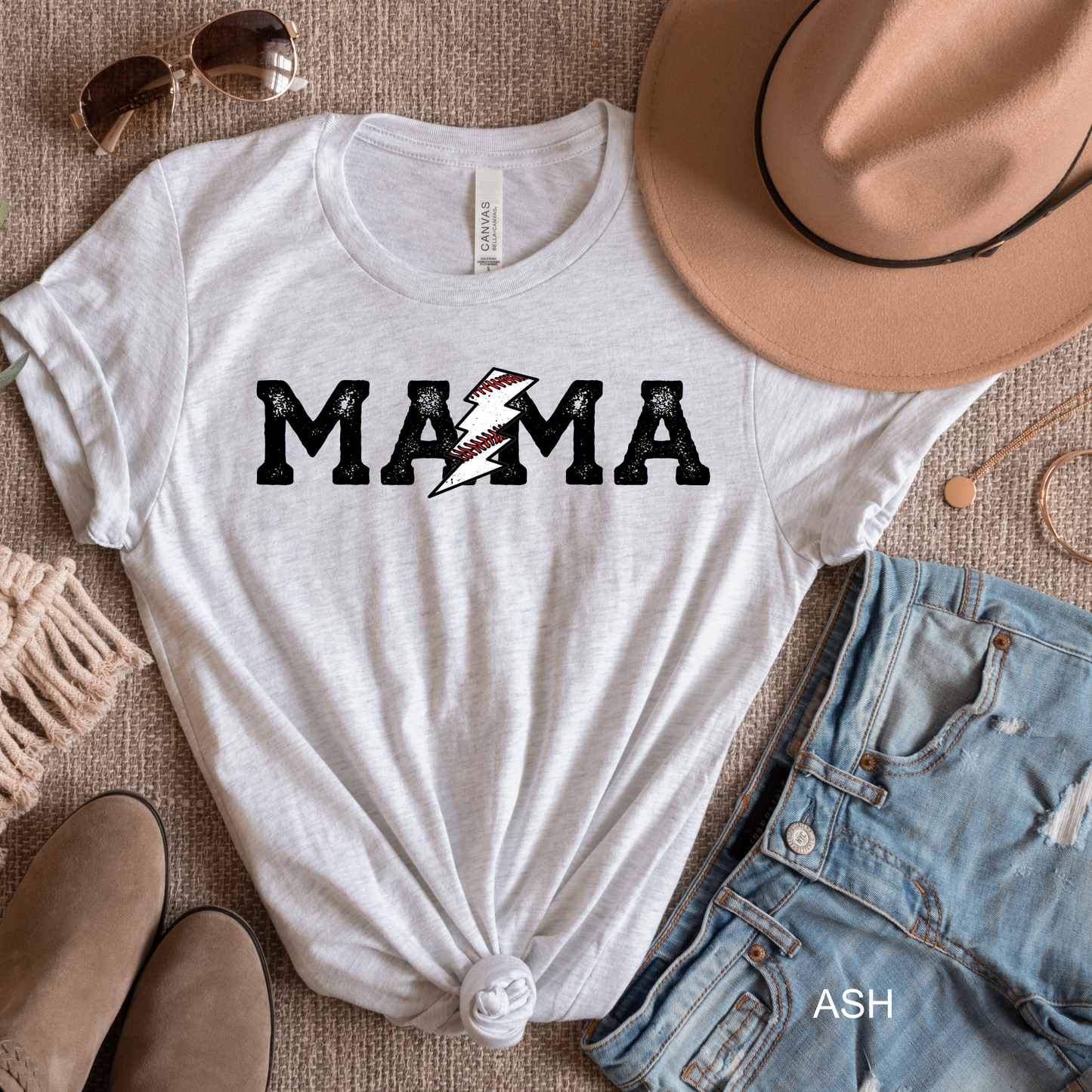 Mama Baseball Lightening Bolt - Baseball Tee