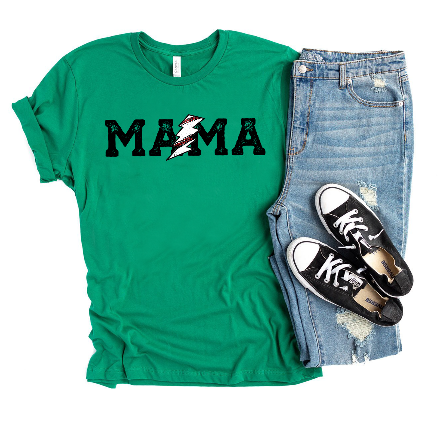 Mama Baseball Lightening Bolt - Baseball Tee