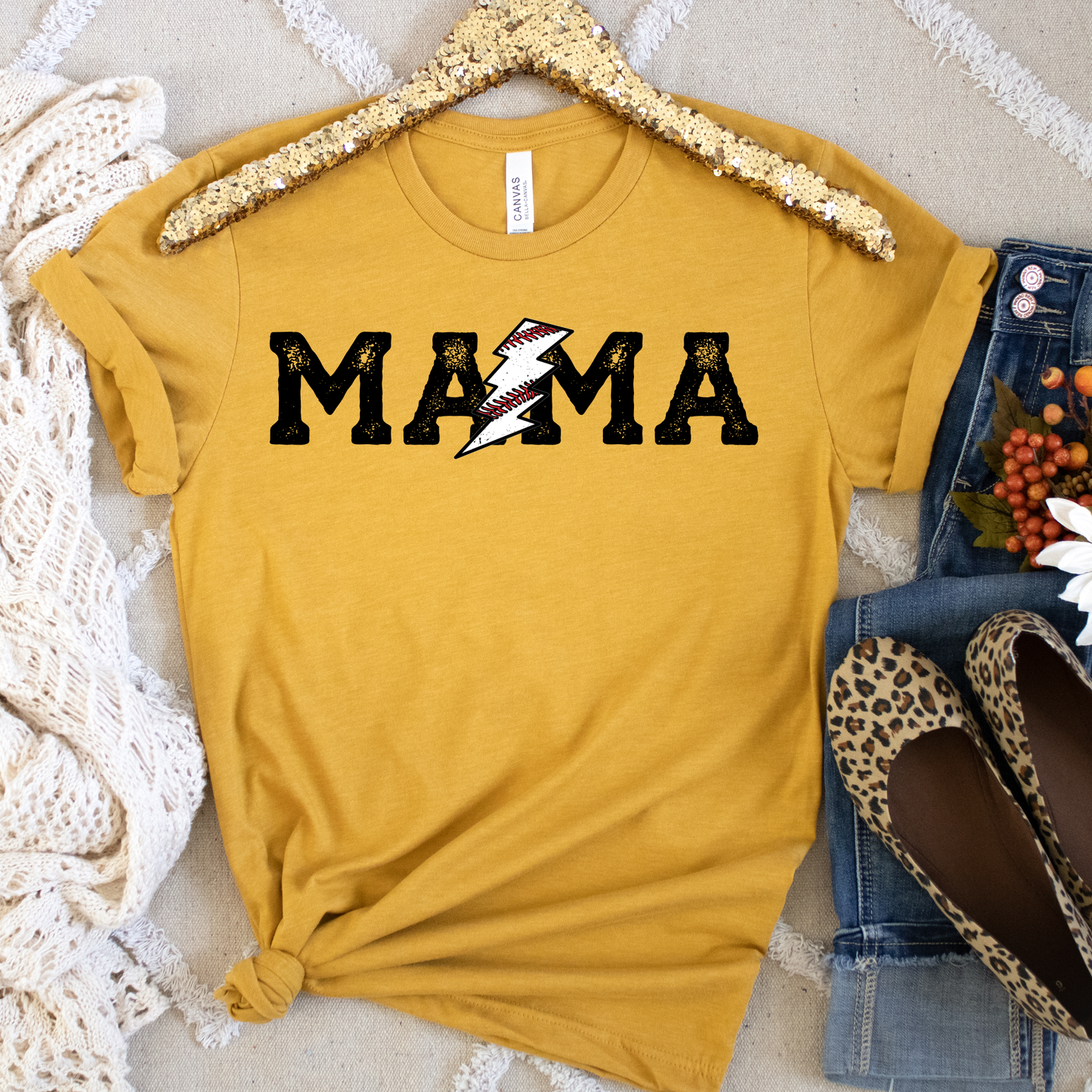 Mama Baseball Lightening Bolt - Baseball Tee