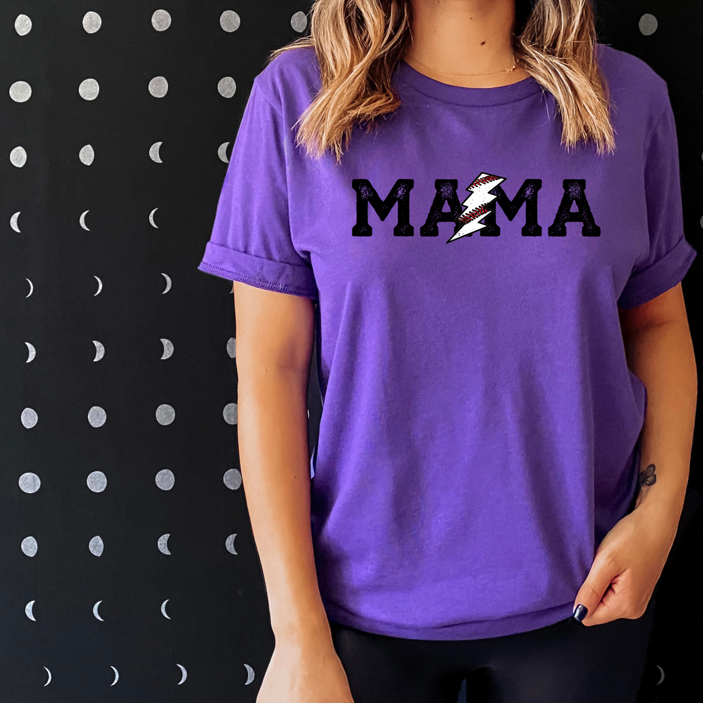 Mama Baseball Lightening Bolt - Baseball Tee