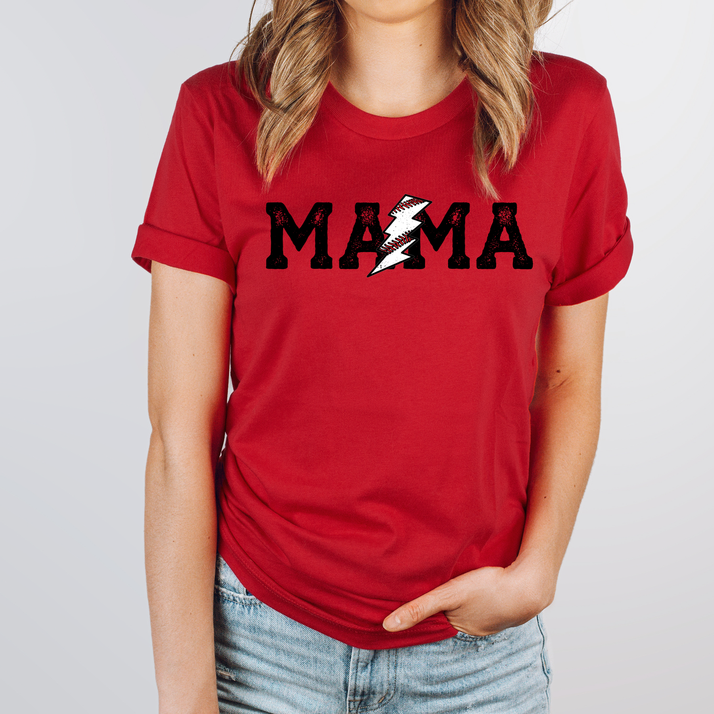 Mama Baseball Lightening Bolt - Baseball Tee