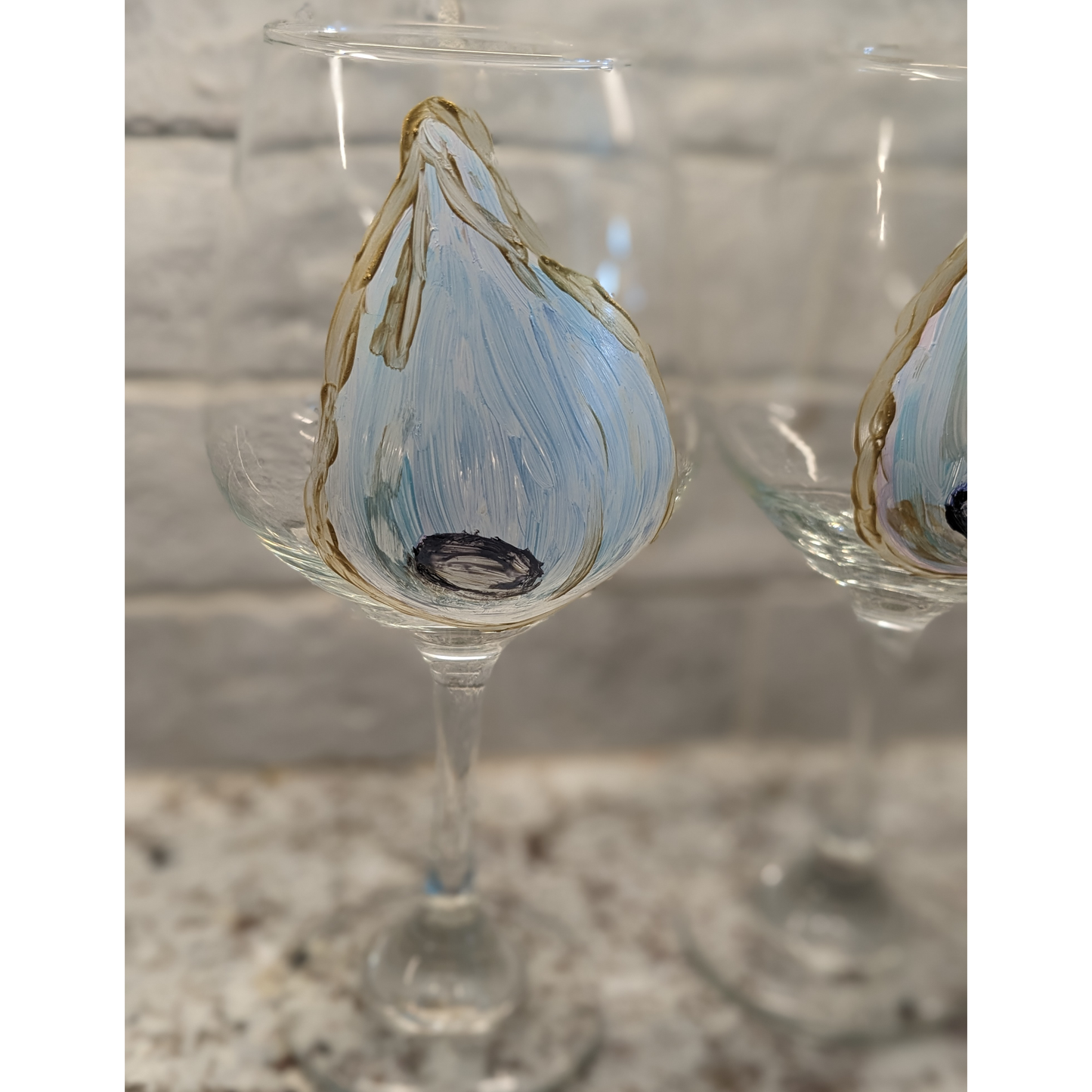 Set of Oyster Hand Painted Stemmed Wine Glasses - 16 oz