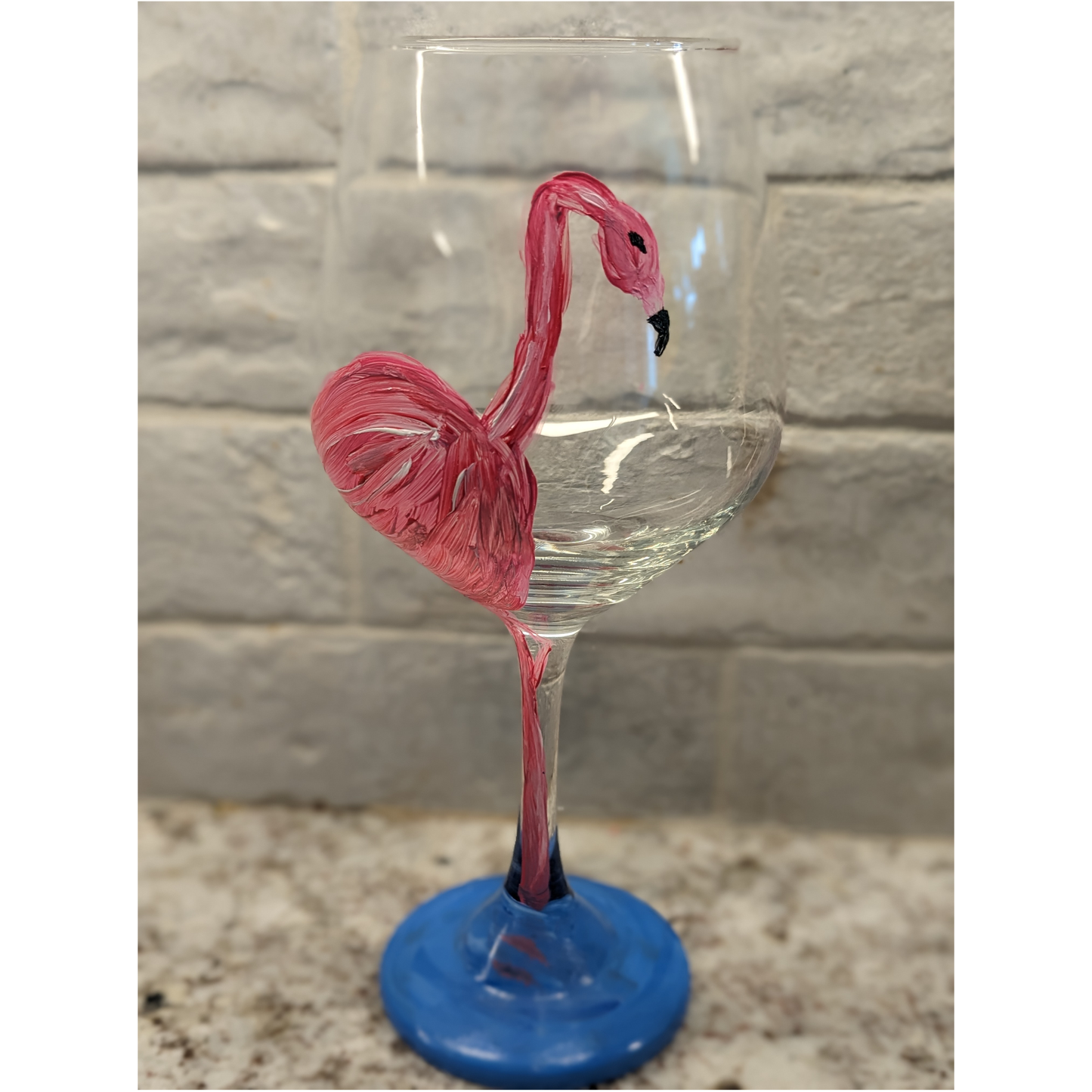 Hand- Painted Flamingo 16 oz Stem Wine Glass