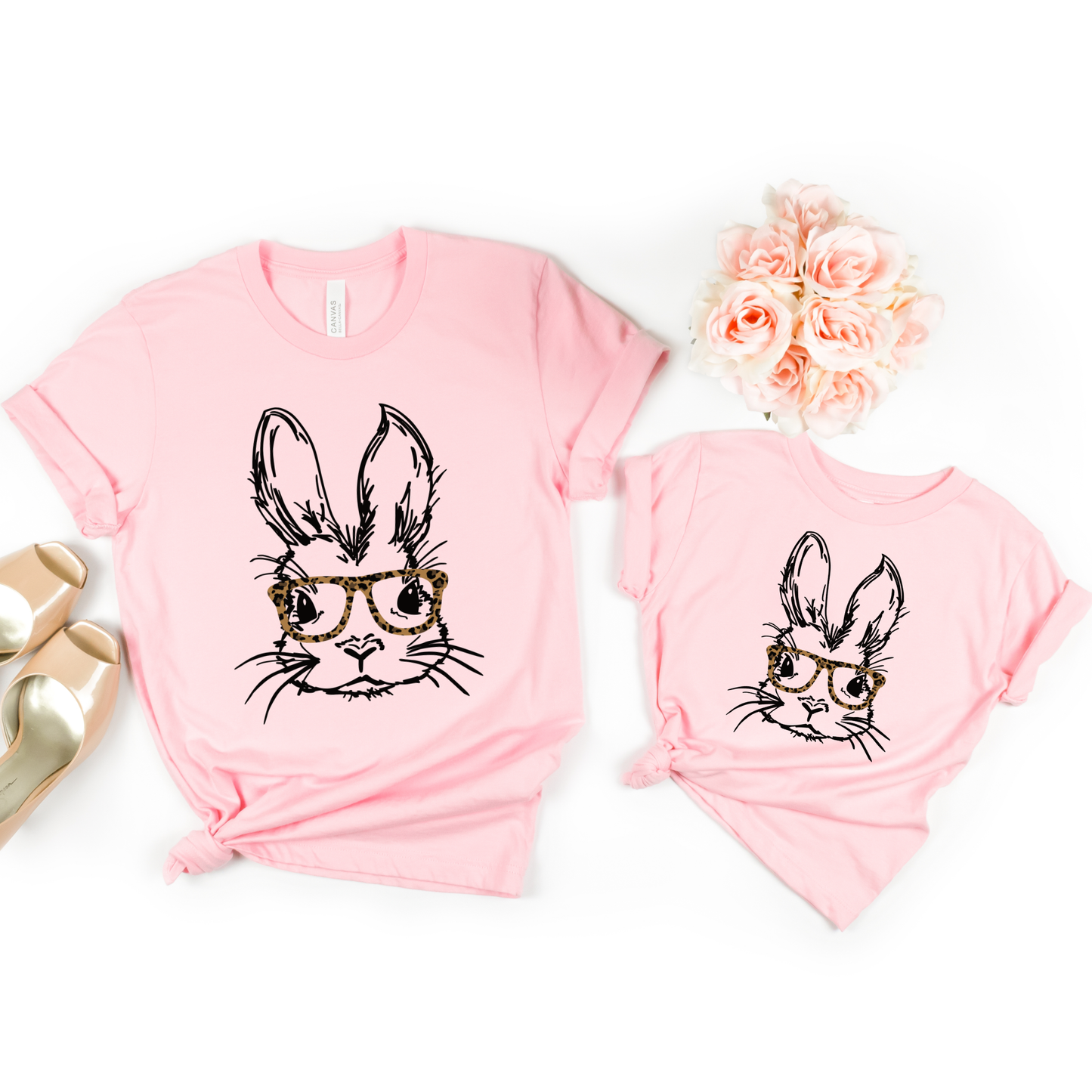 Bunny with Leopard Glasses - Toddler - Youth - Adult Short Sleeve