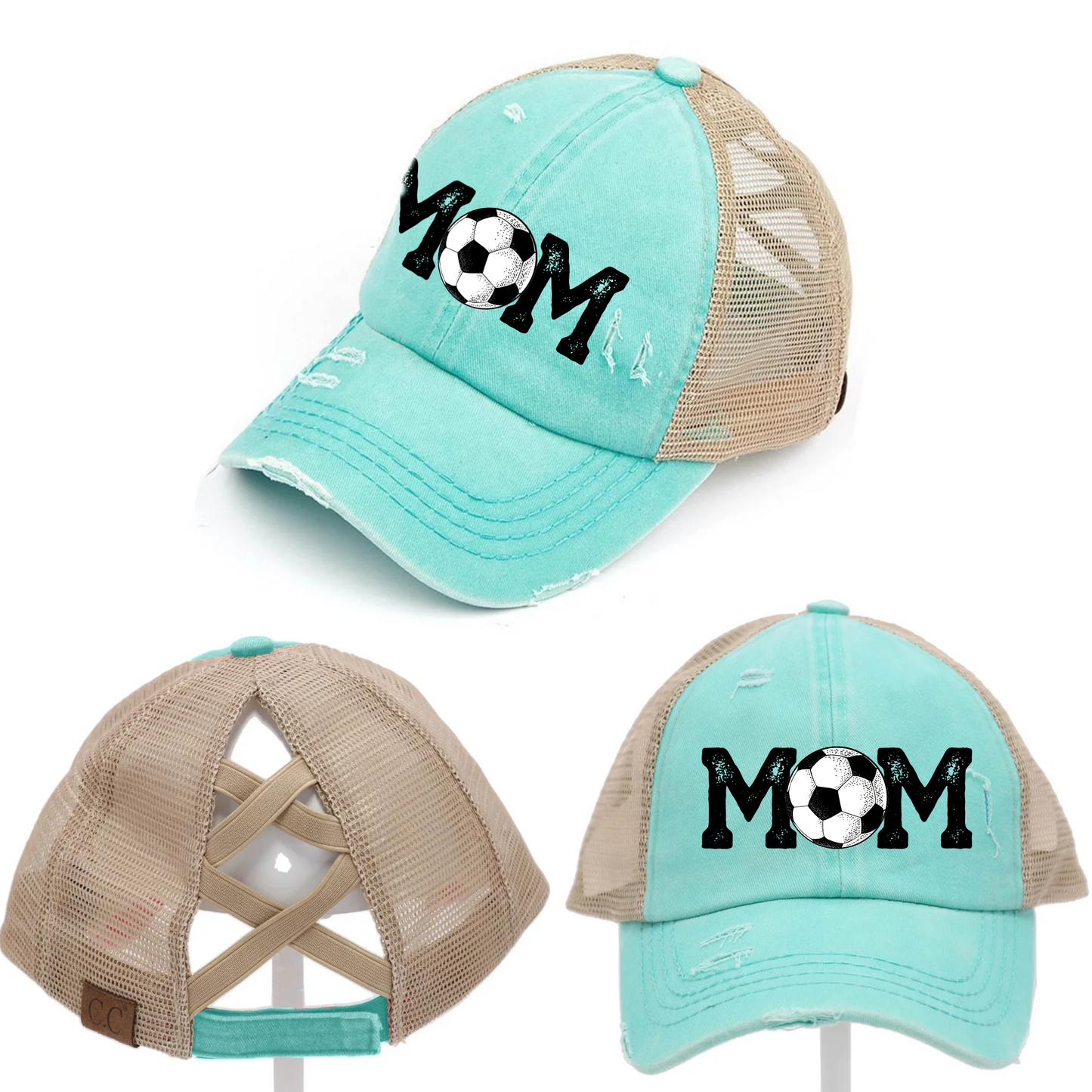 Soccer Mom - Criss Cross Hat - Red, Mint & Charcoal