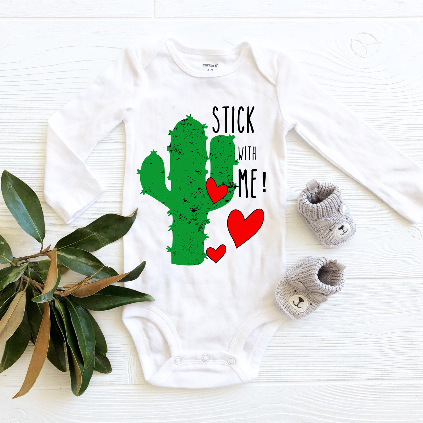 Stick with Me Cactus Valentine's Baby Bodysuit